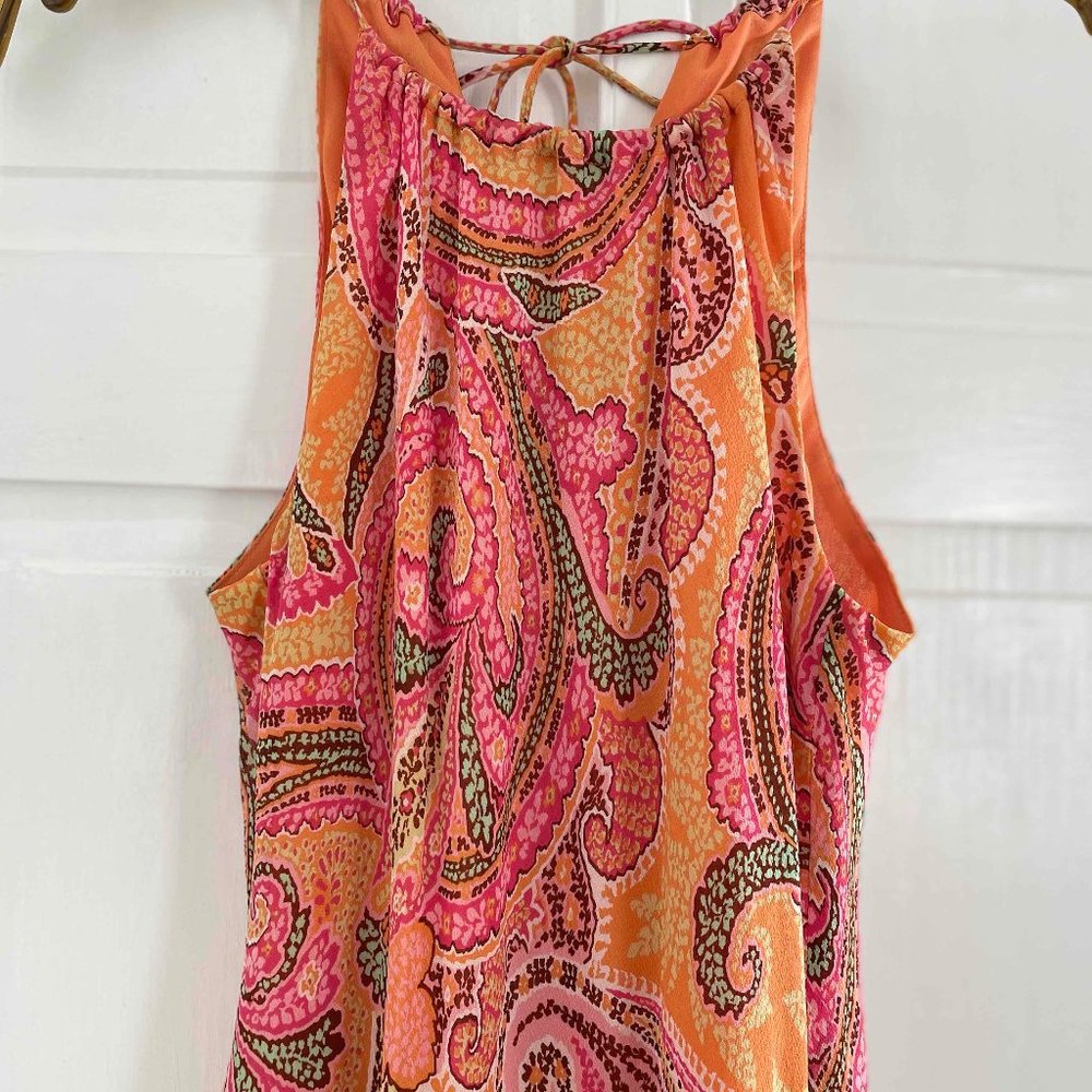 Ann Taylor Orange Paisley Spaghetti Strap Dress